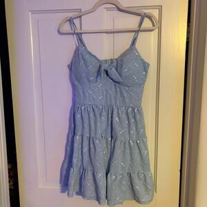 Altar'd State Zani Flutter Sleeve Tiered Floral Mini Dress in Blue and White